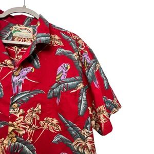 Paradise Found Shirt Mens XL Red Parrot Hawaiian Cotton Camp Magnum PI Beach